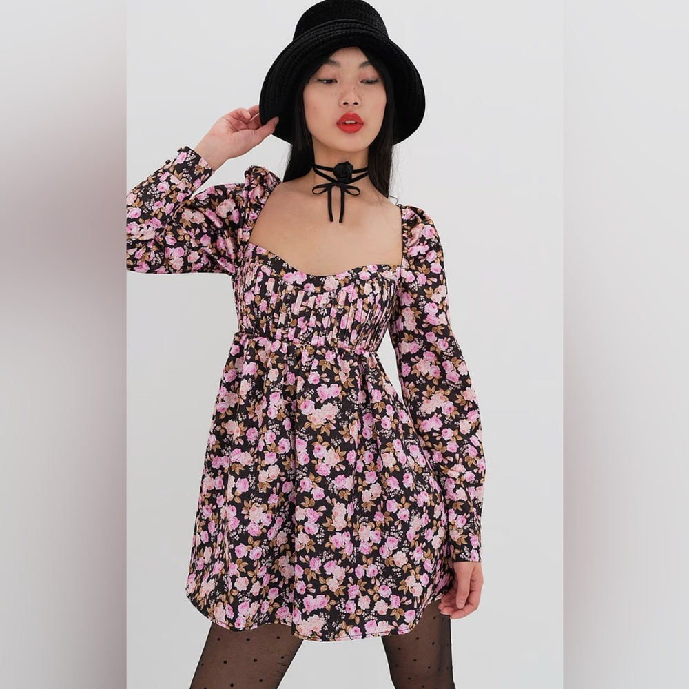 For love and lemons Kate Long Sleeve Mini Dress Black NWT